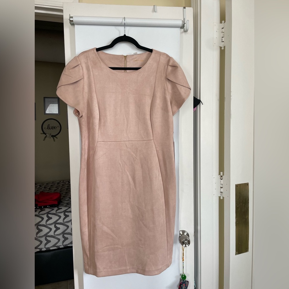 Calvin Klein blush pink soft velvet dress, size 16